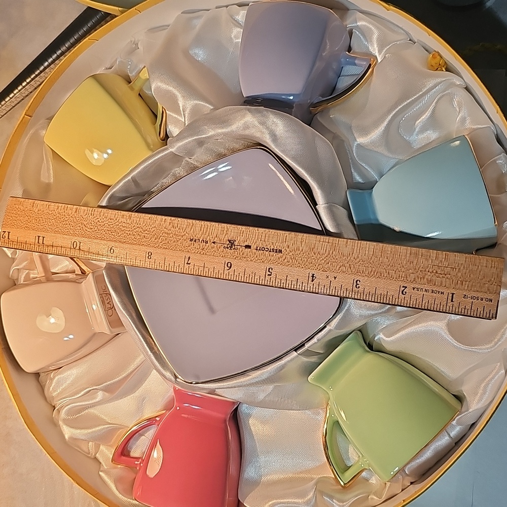 Classic Multi Colored Ceramic Coffee And Tea Cup And Saucers - Picture 7 of 9